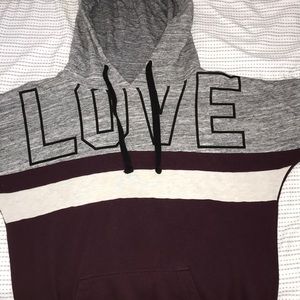 Maroon, grey and white sweater